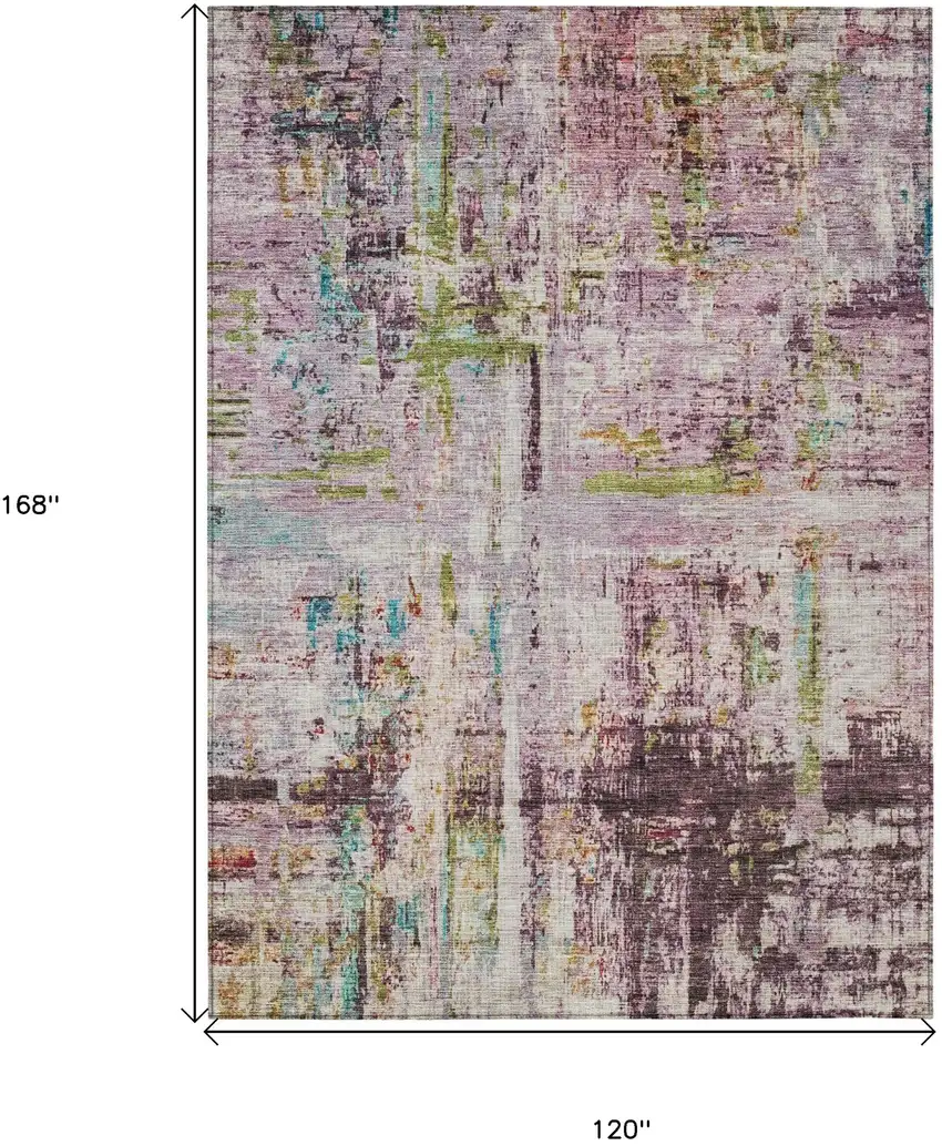 Lavender Green And Blue Abstract Washable Indoor Outdoor Area Rug Photo 3