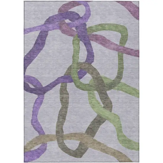 Lavender Green And Brown Abstract Washable Indoor Outdoor Area Rug Photo 1
