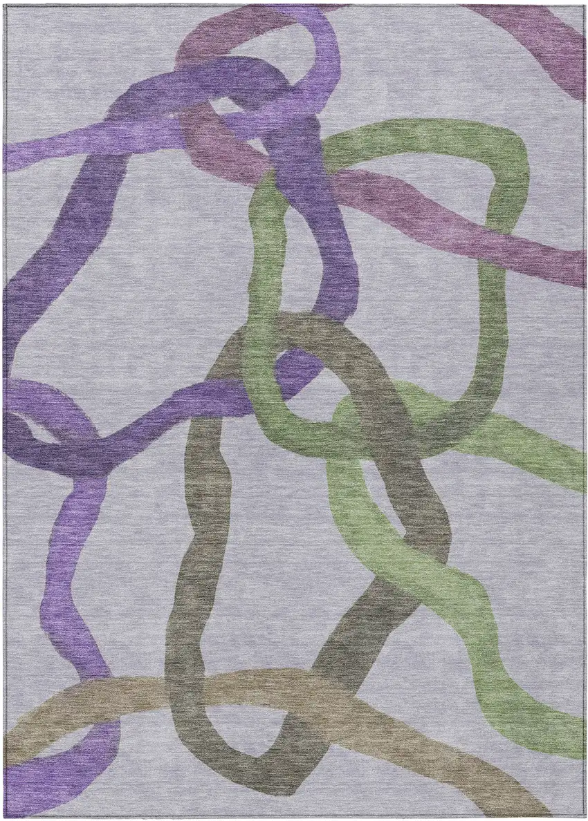 Lavender Green And Brown Abstract Washable Indoor Outdoor Area Rug Photo 1