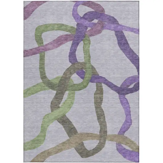 Lavender Green And Brown Abstract Washable Indoor Outdoor Area Rug Photo 2