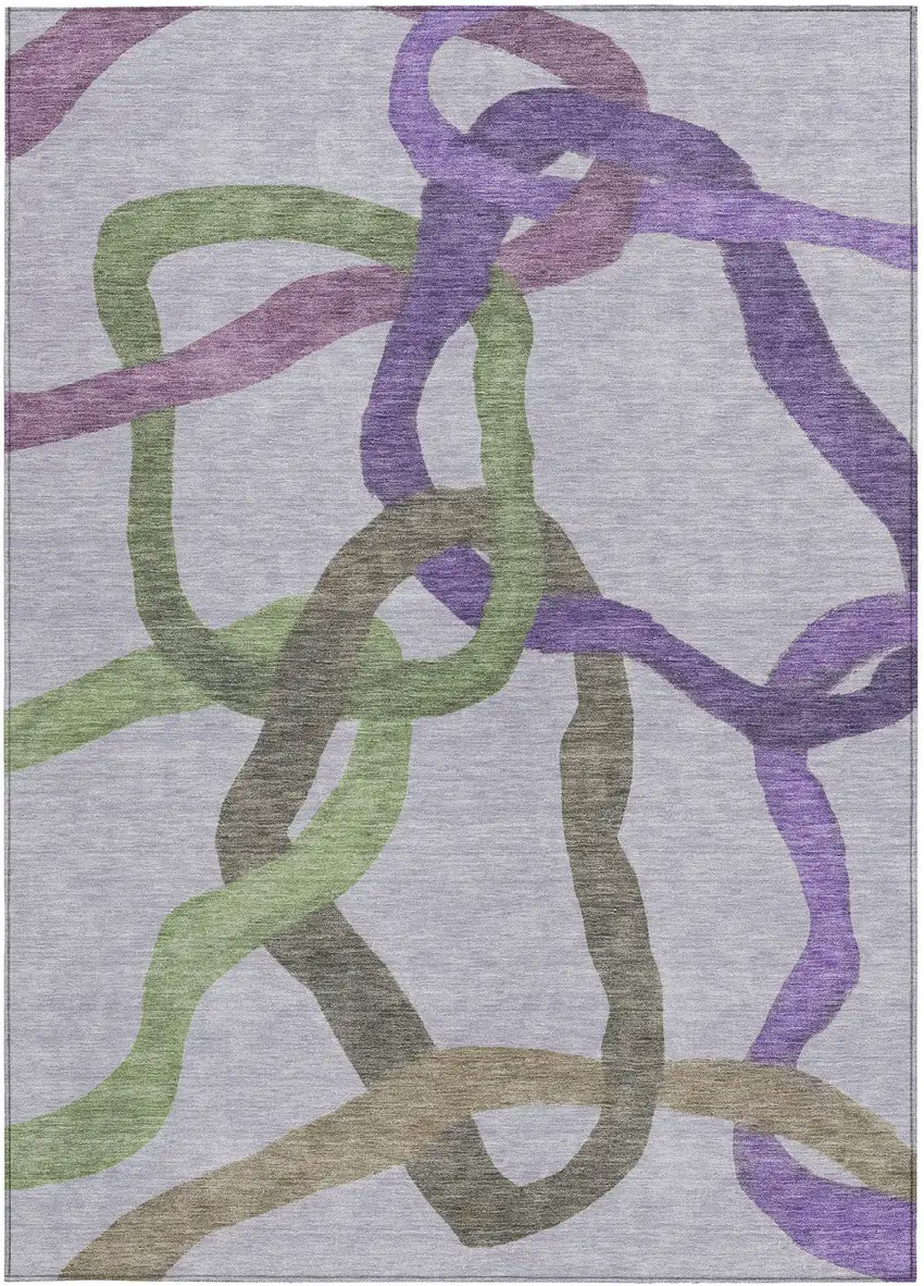 Lavender Green And Brown Abstract Washable Indoor Outdoor Area Rug Photo 2
