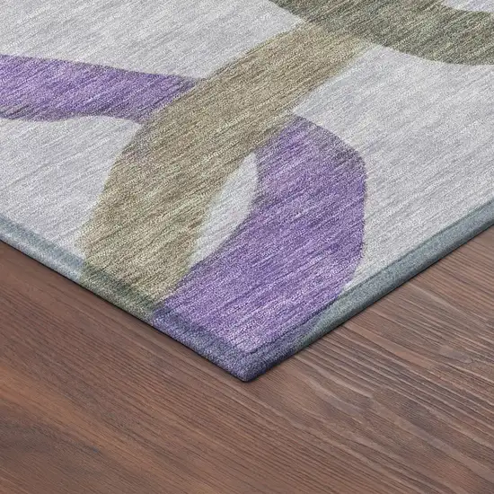 Lavender Green And Brown Abstract Washable Indoor Outdoor Area Rug Photo 9