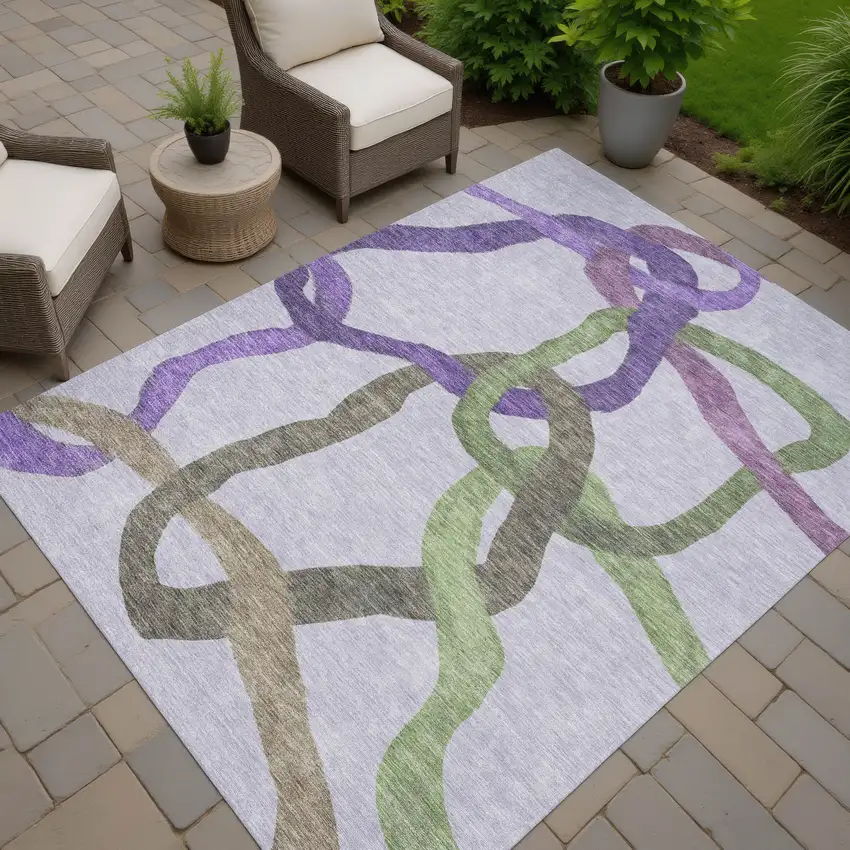 Lavender Green And Brown Abstract Washable Indoor Outdoor Area Rug Photo 7