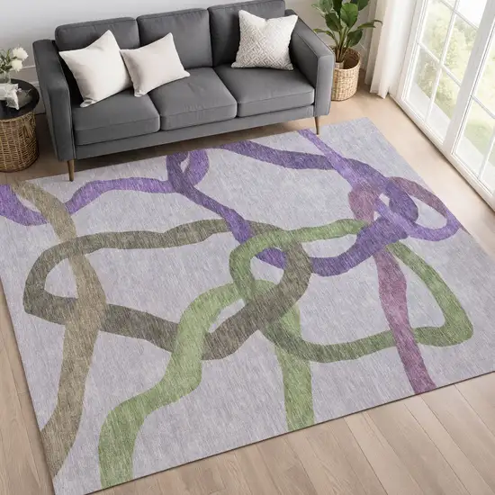 Lavender Green And Brown Abstract Washable Indoor Outdoor Area Rug Photo 5