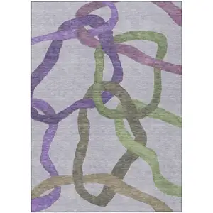Photo of Lavender Green And Brown Abstract Washable Indoor Outdoor Area Rug