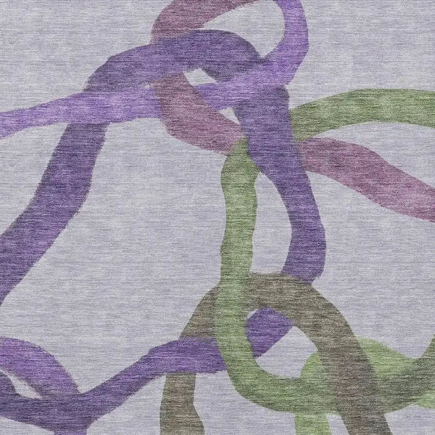 Lavender Green And Brown Abstract Washable Indoor Outdoor Area Rug Photo 2