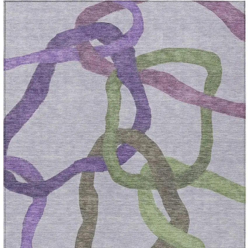 Lavender Green And Brown Abstract Washable Indoor Outdoor Area Rug Photo 3