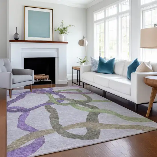 Lavender Green And Brown Abstract Washable Indoor Outdoor Area Rug Photo 6