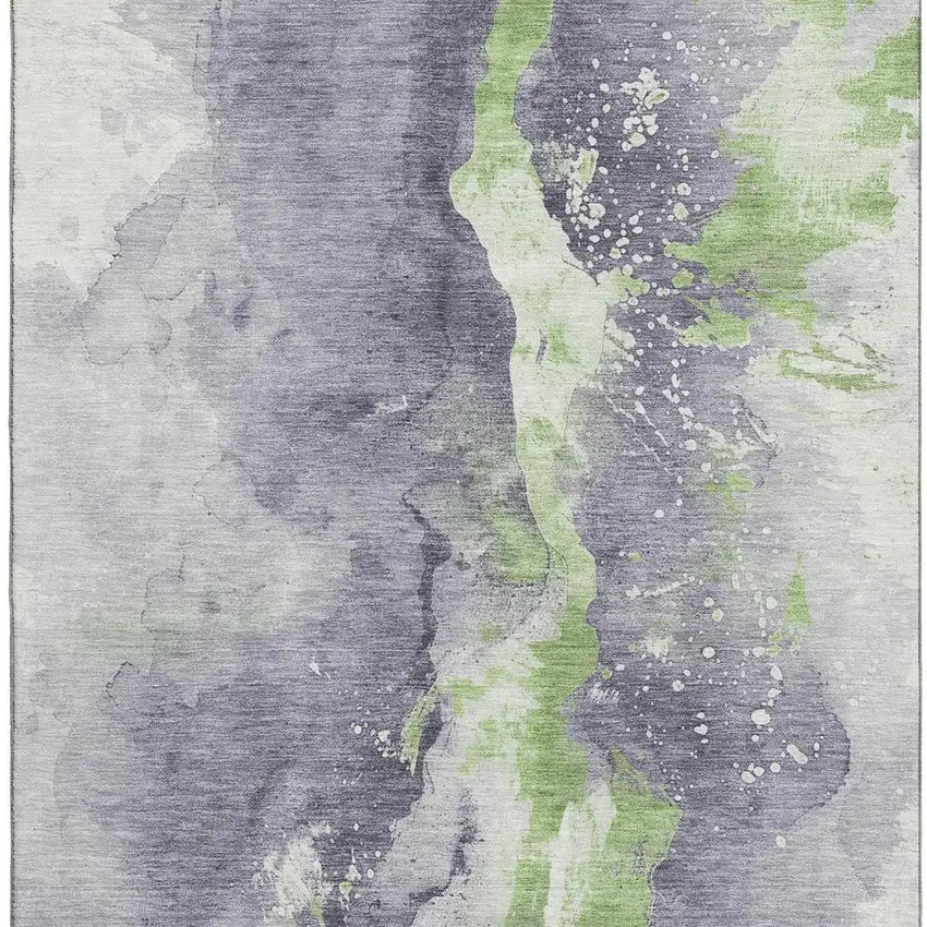 Lavender Green And Ivory Abstract Washable Area Rug With UV Protection Photo 3