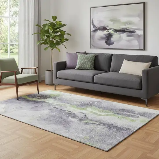 Lavender Green And Ivory Abstract Washable Area Rug With UV Protection Photo 2