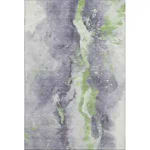Photo of Lavender Green And Ivory Abstract Washable Area Rug With UV Protection