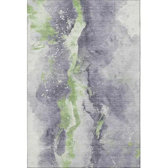 Lavender Green And Ivory Abstract Washable Area Rug With UV Protection Photo 3