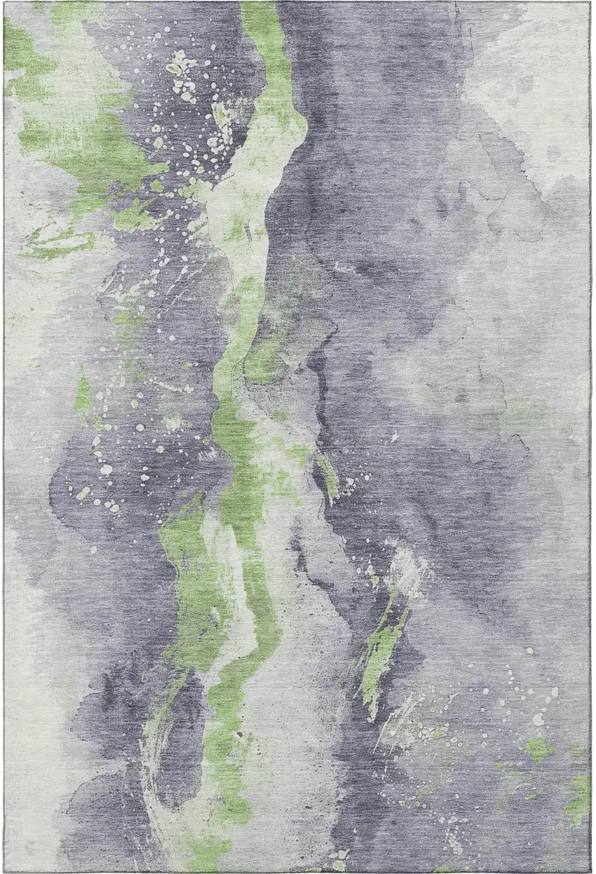 Lavender Green And Ivory Abstract Washable Area Rug With UV Protection Photo 3