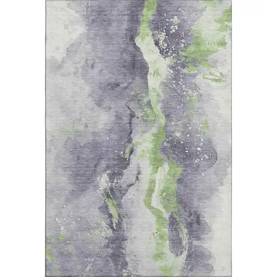 Lavender Green And Ivory Abstract Washable Area Rug With UV Protection Photo 1