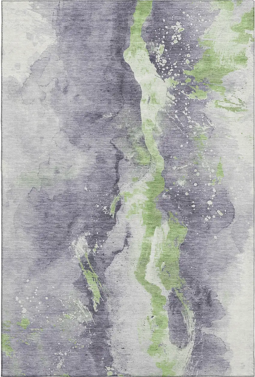 Lavender Green And Ivory Abstract Washable Area Rug With UV Protection Photo 1