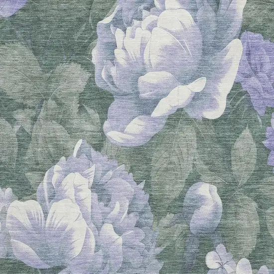 Lavender Green And Ivory Floral Washable Area Rug With UV Protection Photo 2