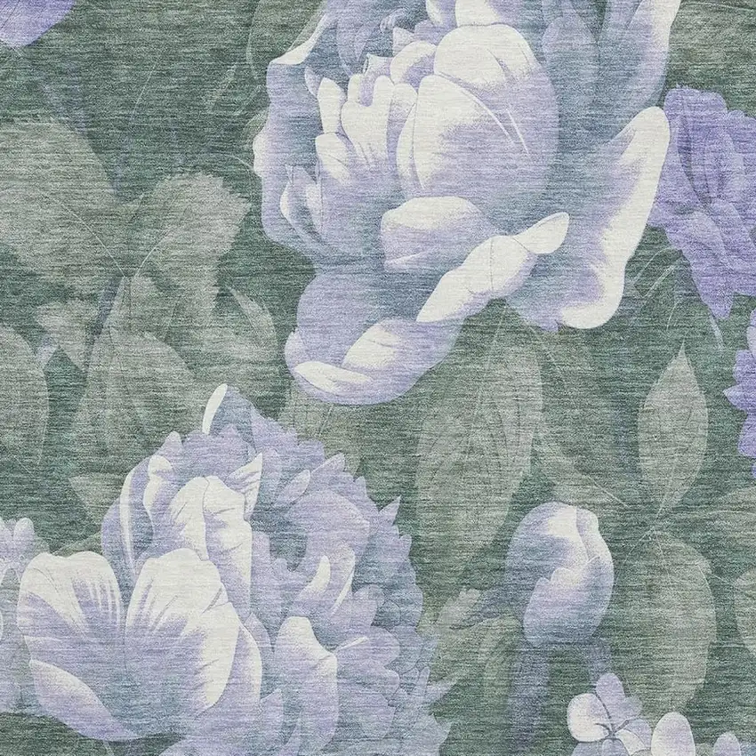 Lavender Green And Ivory Floral Washable Area Rug With UV Protection Photo 2