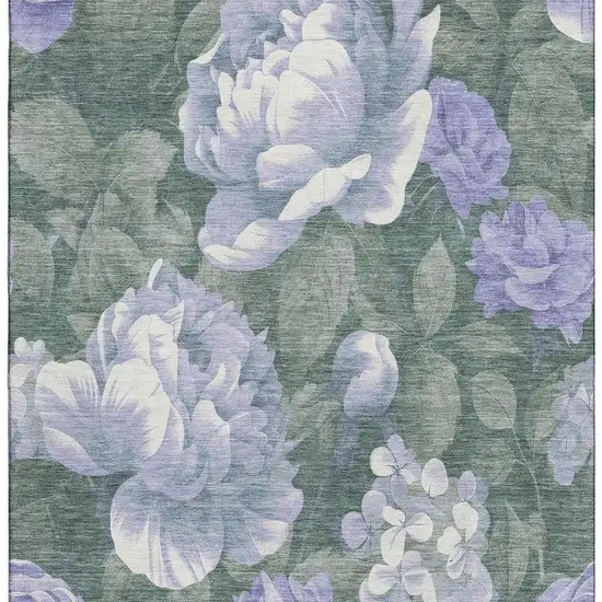 Lavender Green And Ivory Floral Washable Area Rug With UV Protection Photo 2