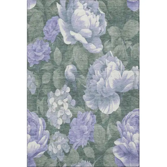 Lavender Green And Ivory Floral Washable Area Rug With UV Protection Photo 3