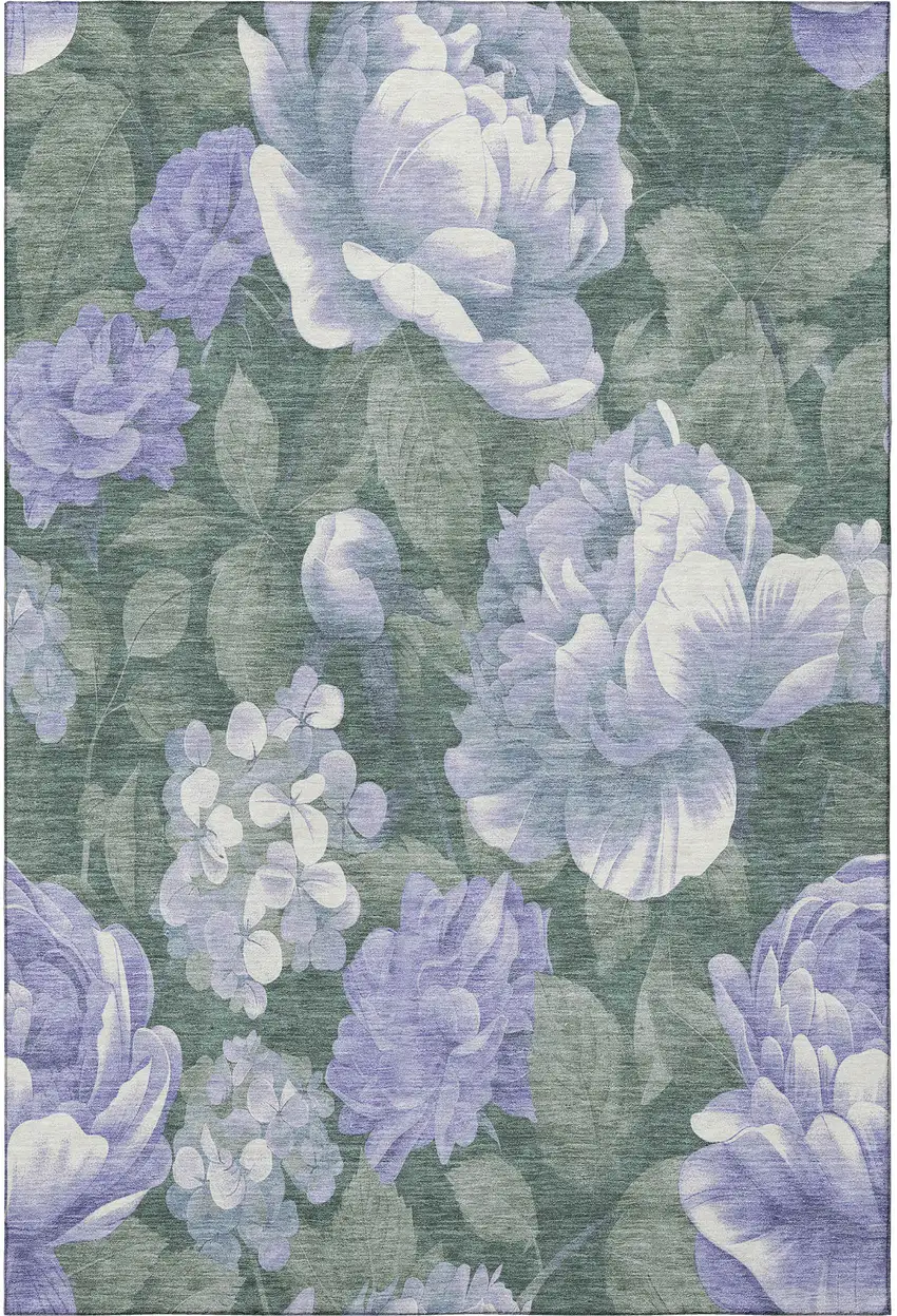 Lavender Green And Ivory Floral Washable Area Rug With UV Protection Photo 3