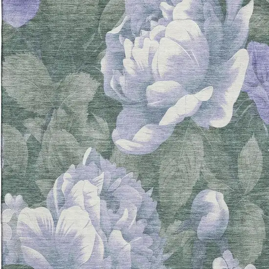 Lavender Green And Ivory Floral Washable Area Rug With UV Protection Photo 2