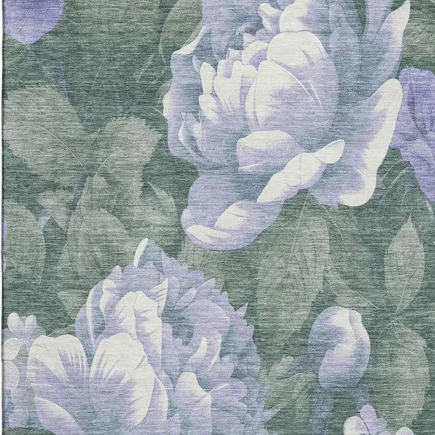 Lavender Green And Ivory Floral Washable Area Rug With UV Protection Photo 2