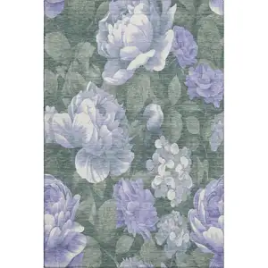 Photo of Lavender Green And Ivory Floral Washable Area Rug With UV Protection