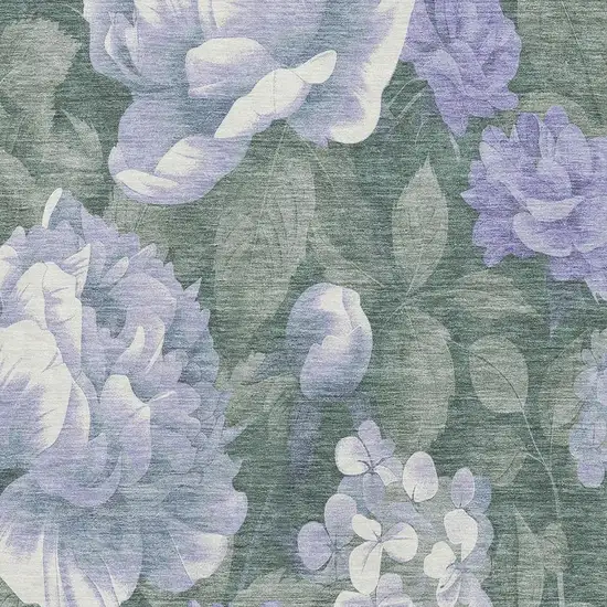 Lavender Green And Ivory Floral Washable Area Rug With UV Protection Photo 2