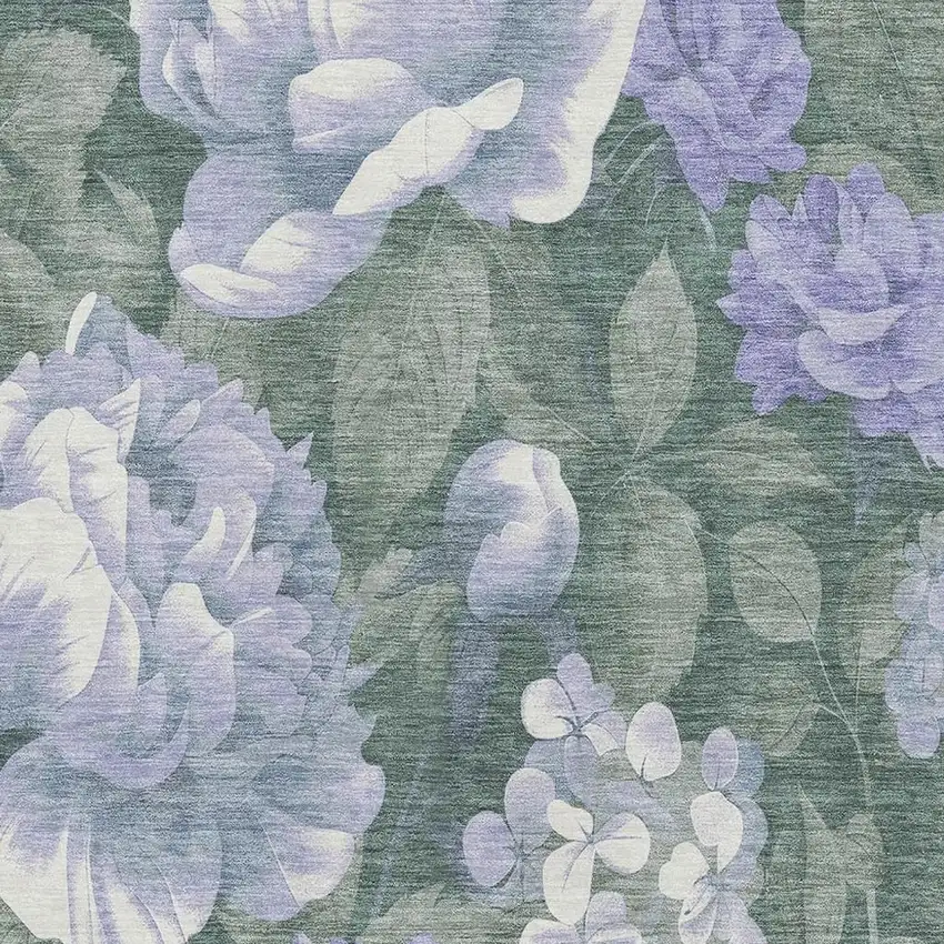 Lavender Green And Ivory Floral Washable Area Rug With UV Protection Photo 2