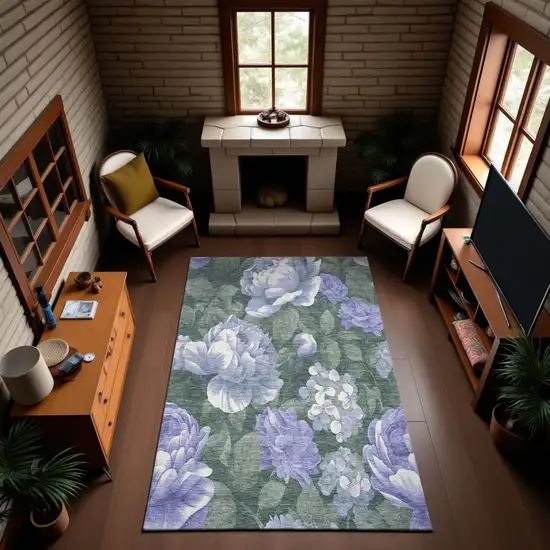 Lavender Green And Ivory Floral Washable Area Rug With UV Protection Photo 4