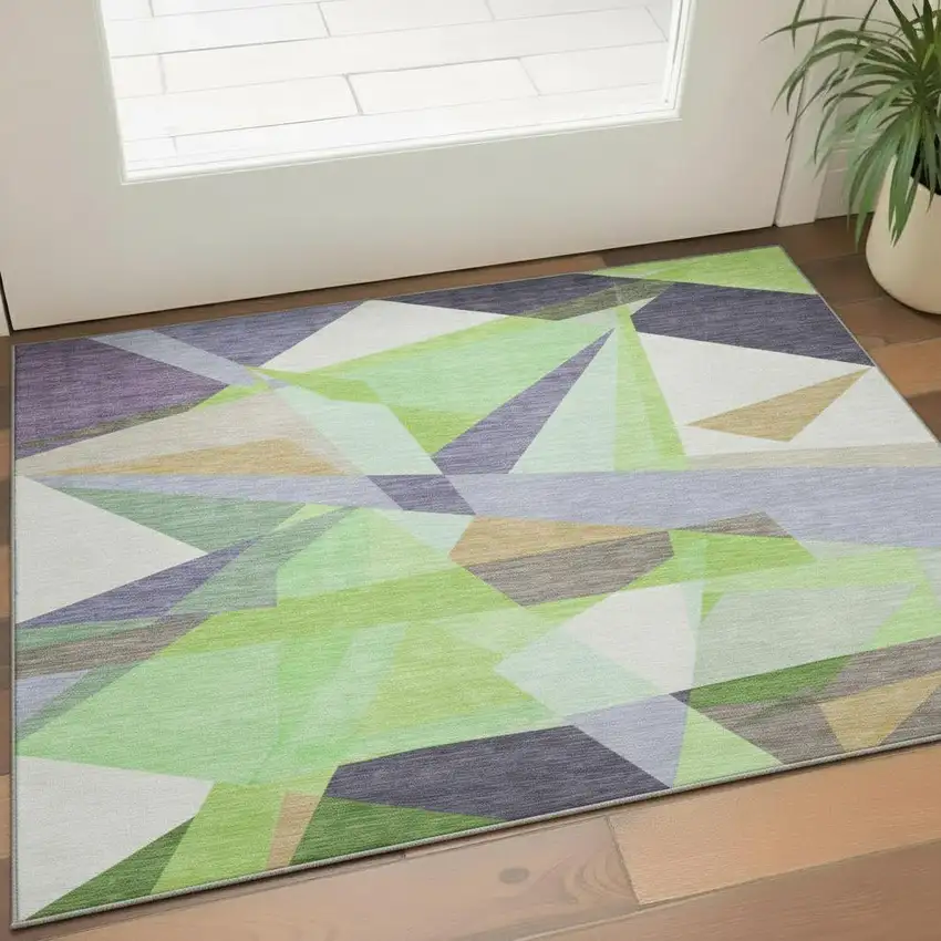 Lavender Green And Ivory Geometric Washable Area Rug With UV Protection Photo 2