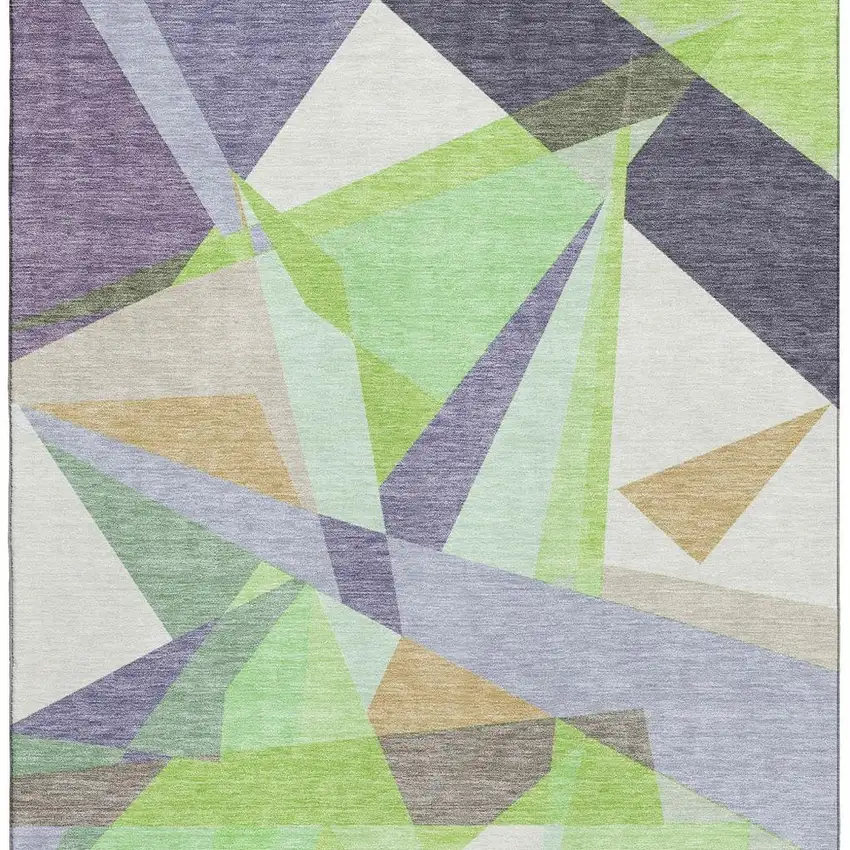 Lavender Green And Ivory Geometric Washable Area Rug With UV Protection Photo 3