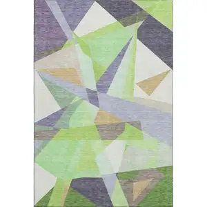 Photo of Lavender Green And Ivory Geometric Washable Area Rug With UV Protection