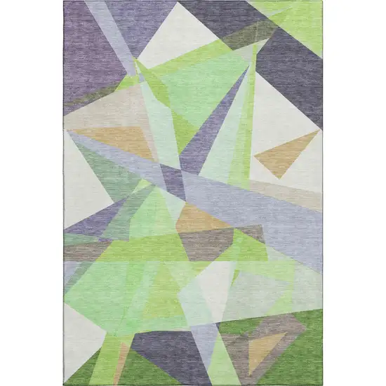 Lavender Green And Ivory Geometric Washable Area Rug With UV Protection Photo 1