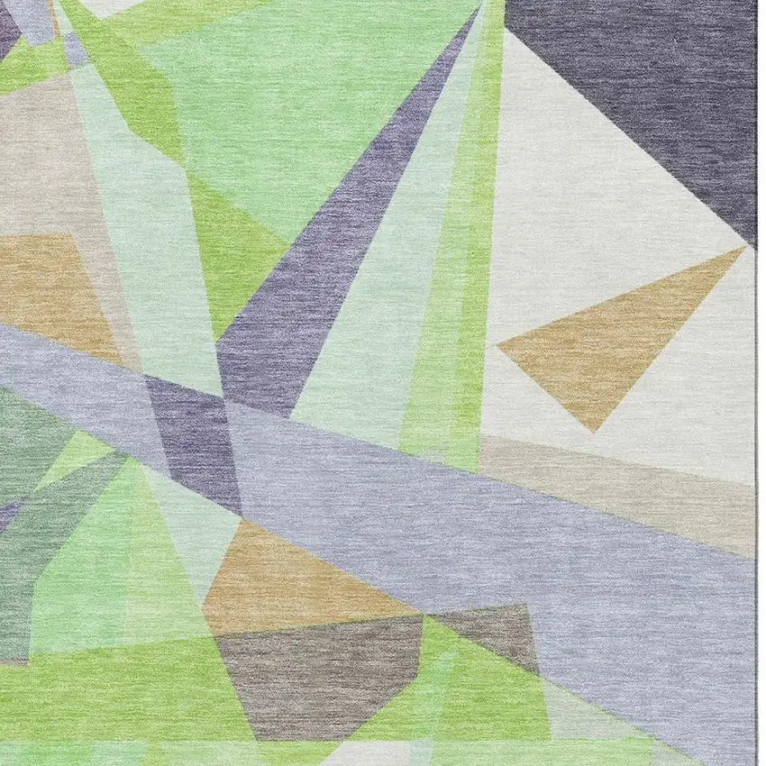 Lavender Green And Ivory Geometric Washable Area Rug With UV Protection Photo 2