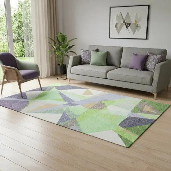 Lavender Green And Ivory Geometric Washable Area Rug With UV Protection Photo 2