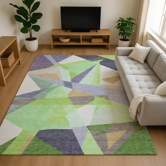 Lavender Green And Ivory Geometric Washable Area Rug With UV Protection Photo 4