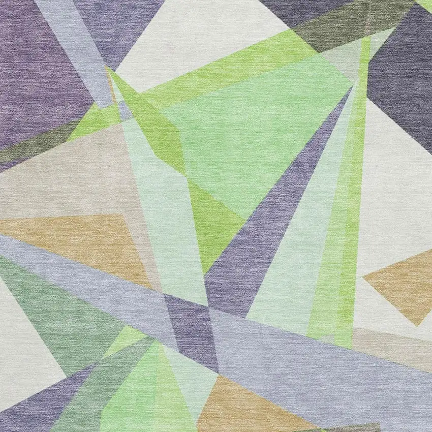 Lavender Green And Ivory Geometric Washable Area Rug With UV Protection Photo 2