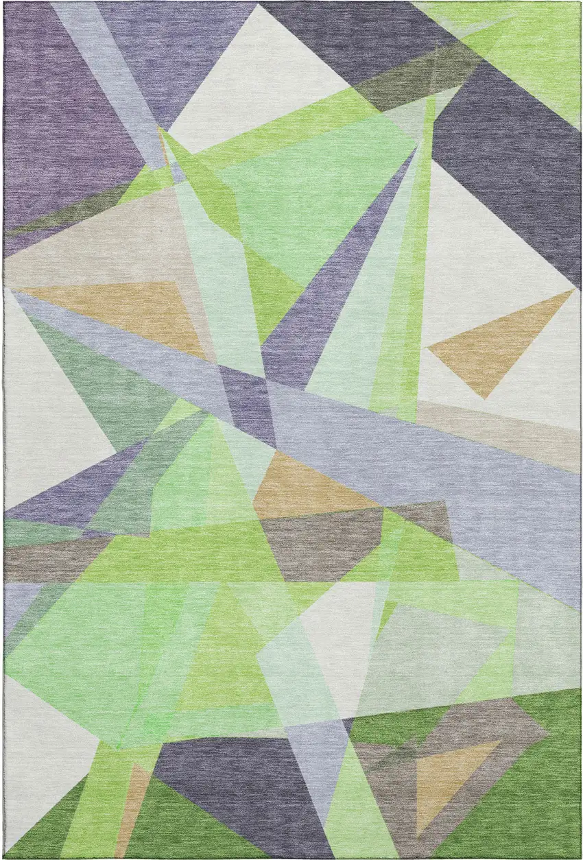 Lavender Green And Ivory Geometric Washable Area Rug With UV Protection Photo 1