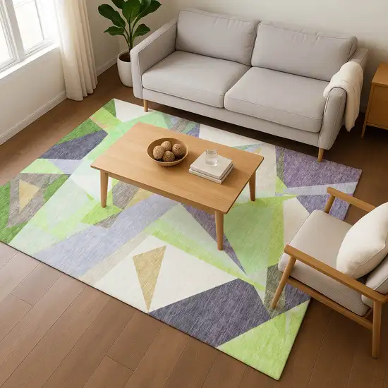 Lavender Green And Ivory Geometric Washable Area Rug With UV Protection Photo 5