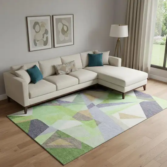 Lavender Green And Ivory Geometric Washable Area Rug With UV Protection Photo 2