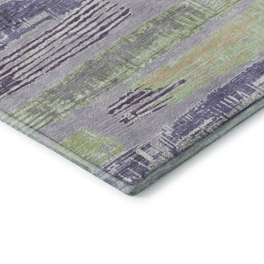 Lavender Green And Ivory Striped Washable Area Rug With UV Protection Photo 7