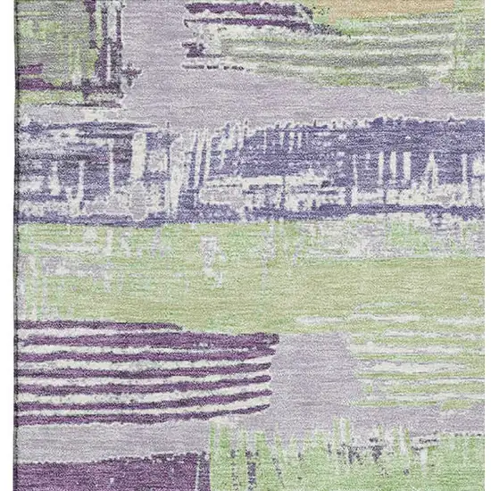Lavender Green And Ivory Striped Washable Area Rug With UV Protection Photo 3