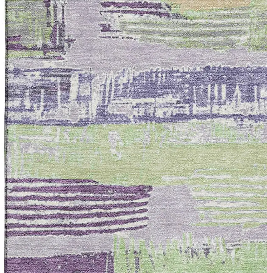 Lavender Green And Ivory Striped Washable Area Rug With UV Protection Photo 3