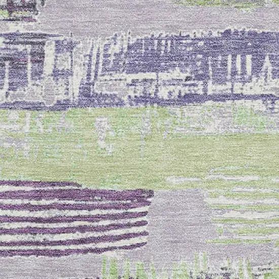 Lavender Green And Ivory Striped Washable Area Rug With UV Protection Photo 2