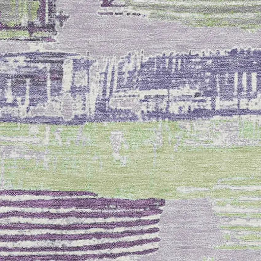 Lavender Green And Ivory Striped Washable Area Rug With UV Protection Photo 2