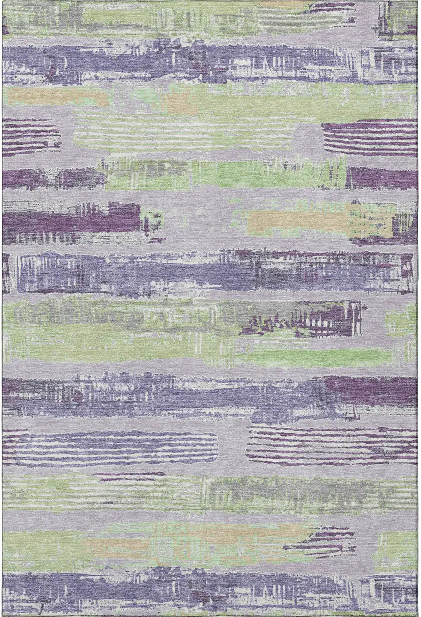 Lavender Green And Ivory Striped Washable Area Rug With UV Protection Photo 2