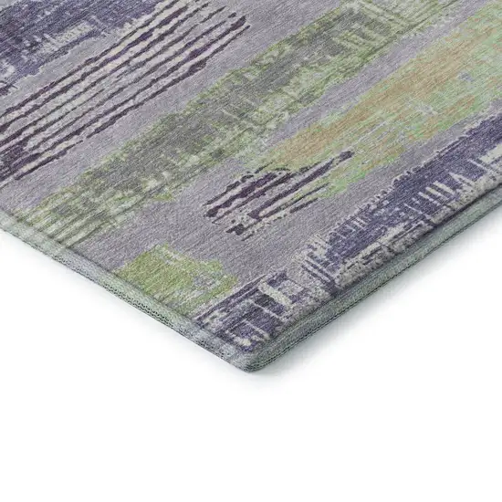 Lavender Green And Ivory Striped Washable Area Rug With UV Protection Photo 6