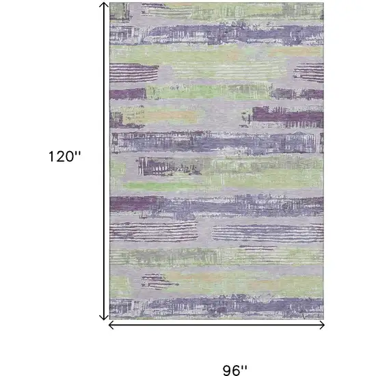 Lavender Green And Ivory Striped Washable Area Rug With UV Protection Photo 9