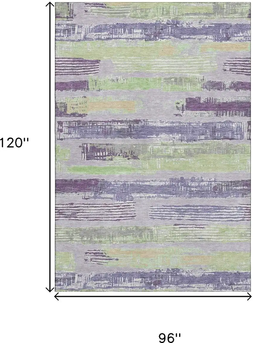 Lavender Green And Ivory Striped Washable Area Rug With UV Protection Photo 9